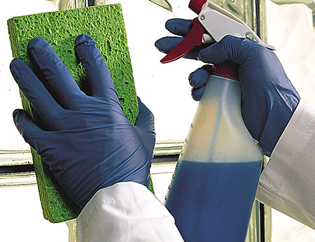 Surface Disinfecting with Single-Use Nitrile Gloves